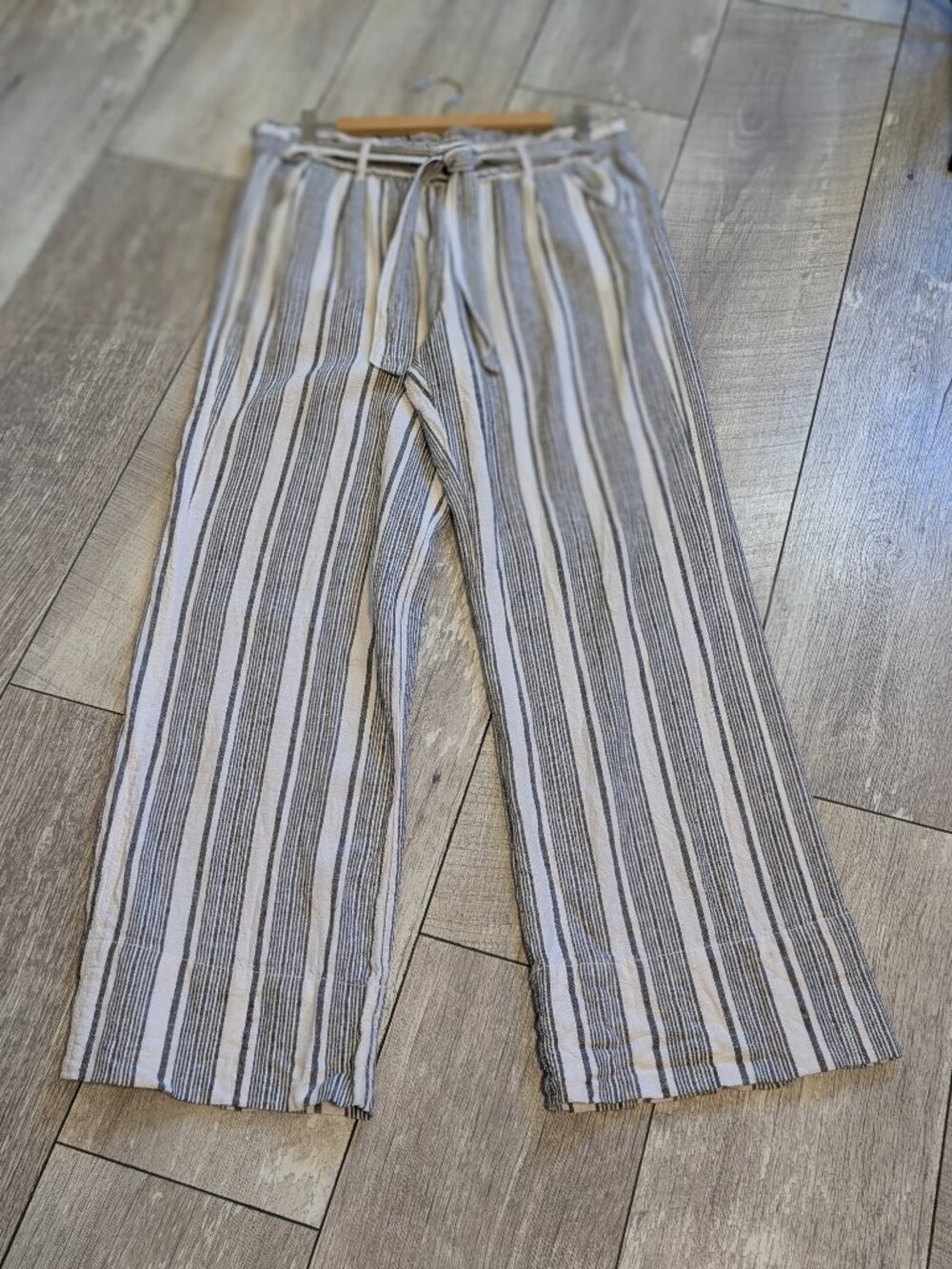 Striped White & Gray Linen Blend Wide Leg Pants L Coastal Resort Minimalist EUC - Picture 6 of 13